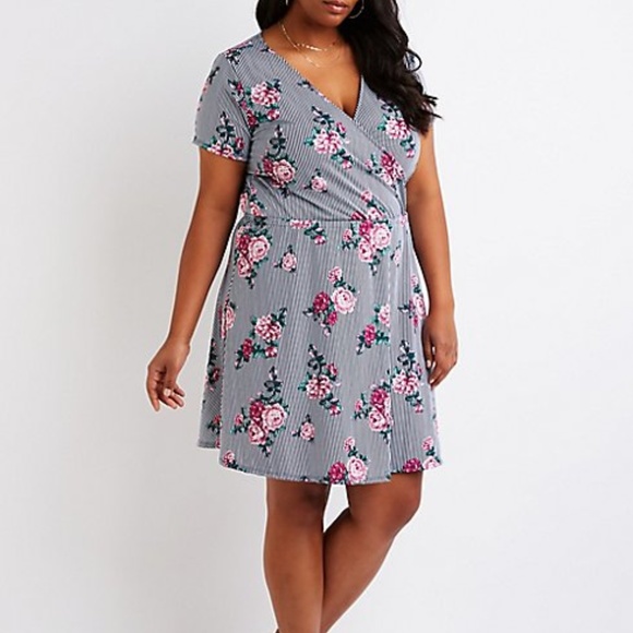 Charlotte Russe Dresses & Skirts - PRICE✂️ ➕Floral Striped Wrap Dress (3X only)